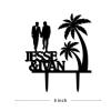 Grooms Cake Toppers Personalized Gay Beach Theme Black Acrylic Cake Toppers Mr Mr Silhouette Custom Names Same Sex Cake Supplies for Anniversary Party Under Palm Tree in Beach view 3