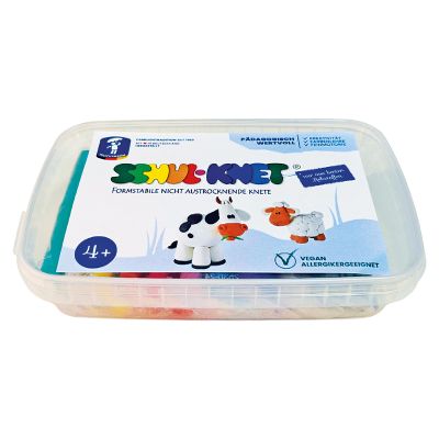 Feuchtmann 0111-SCHUL-KNET, 10 Coloured Modelling Clay Bars in Maxi, Reusable Storage Box, Suitable from 3 Years, Approx. 450 g, 628 0111, Multi-Colour, Large