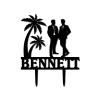 Custom Gay Wedding Cake Toppers Grooms Travel Cake Toppers Under Palm Tree in Beach Cake Topper Mr Mr Silhouette Black Acrylic Party Two Men Gifts with Last Name view 2