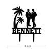Custom Gay Wedding Cake Toppers Grooms Travel Cake Toppers Under Palm Tree in Beach Cake Topper Mr Mr Silhouette Black Acrylic Party Two Men Gifts with Last Name view 3