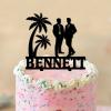 Custom Gay Wedding Cake Toppers Grooms Travel Cake Toppers Under Palm Tree in Beach Cake Topper Mr Mr Silhouette Black Acrylic Party Two Men Gifts with Last Name view 4