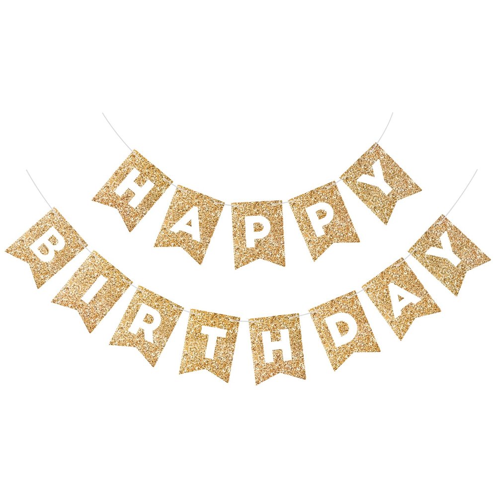 Hooqict Gold Happy Birthday Banner Sign for Backdrop Gold Happy Birthday Decorations for Women Men Kids 1st 2nd 3rd Party Supplies Wall Door Banner Garland Bunting Flag
