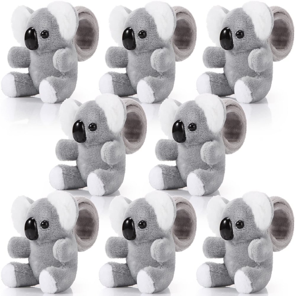 Lenwen 8 Pcs Koala Bear Stuffed Animals Slap Bracelets for Kids Plush Animal Slap Snap Bracelets Bulk Koala Bear Wrist Bands Adopt an Animal Party Favors Back to School Gifts for Boys Girls