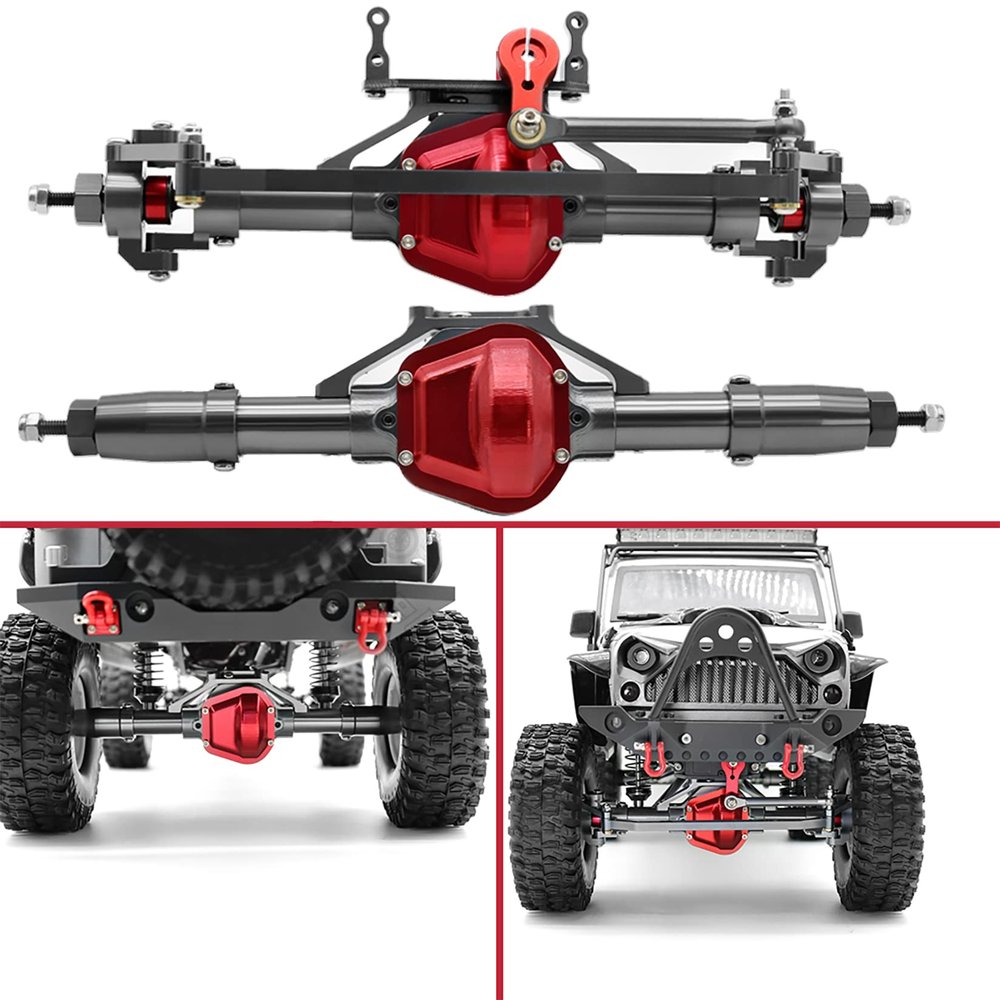 RXZIXYL Metal CNC Front Rear Axle with Servo Base for 1/10 RC Rock Crawler Car Axial SCX10 RC4WD D90 Upgrade Parts (Titanium)