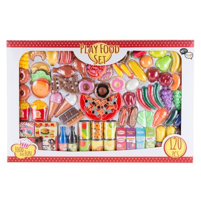 HEY! PLAY! Toy Food - 120-Piece Artificial Grocery Set for Kids Kitchen and Pretend Play - Includes Fresh, Boxed and Canned Food Items - Toddler Toys
