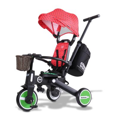 NewtronX Adventure Pro Summer Edition - Foldable Tricycle for Toddlers-Big Canopy, Basket,Travel Backpack and Parent Bag - Toddler Tricycle for Ages 10 Months to 5 Years (Watermelon/Red)