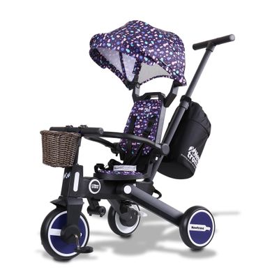 NewtronX Adventure Pro Summer Edition - Foldable Tricycle for Toddlers-Big Canopy, Basket,Travel Backpack and Parent Bag - Toddler Tricycle for Ages 10 Months to 5 Years (Sunny Grape/Purple)