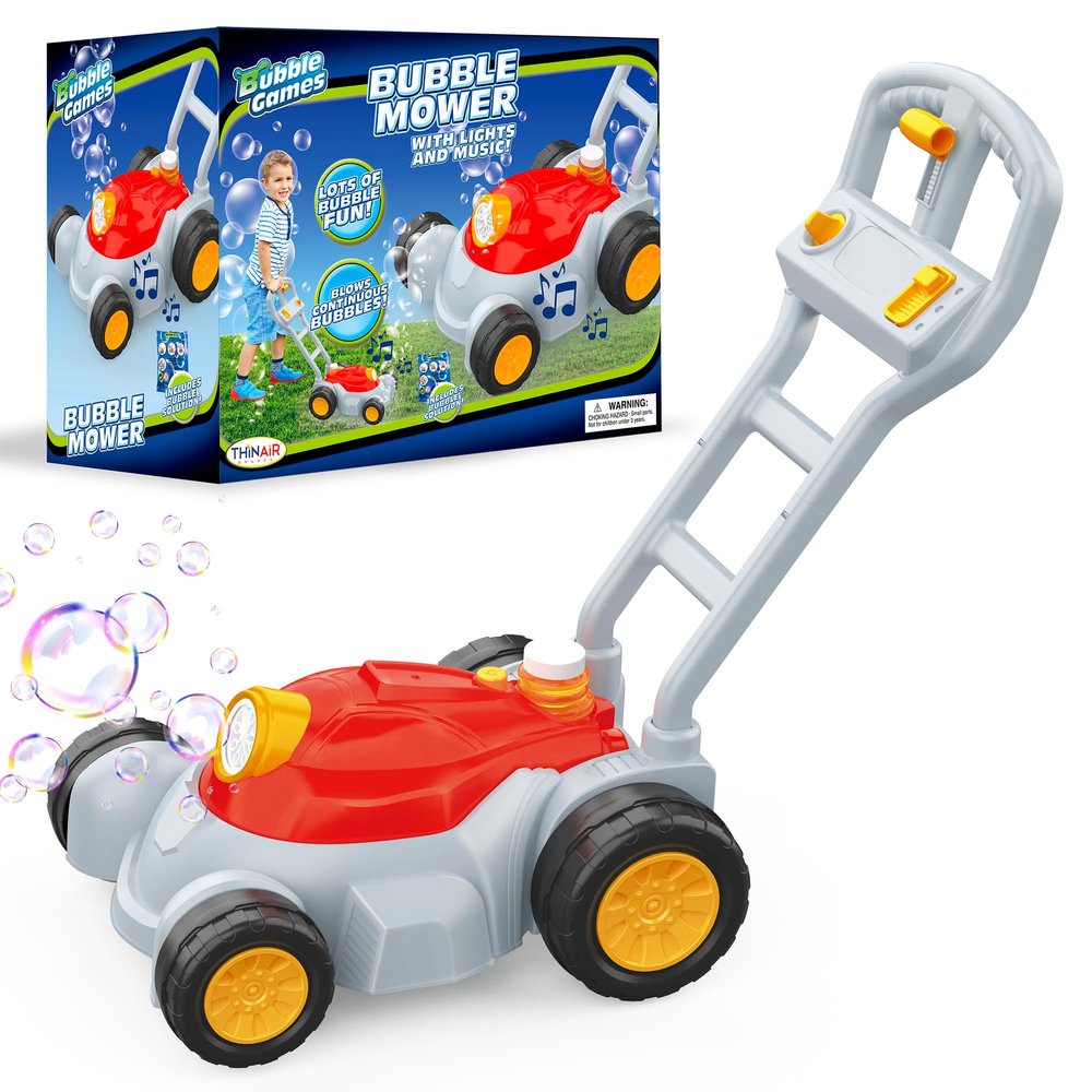 Bubble Mower Push Toy for Preschool Boys and Girls with Music and Light Action, No Spill Design
