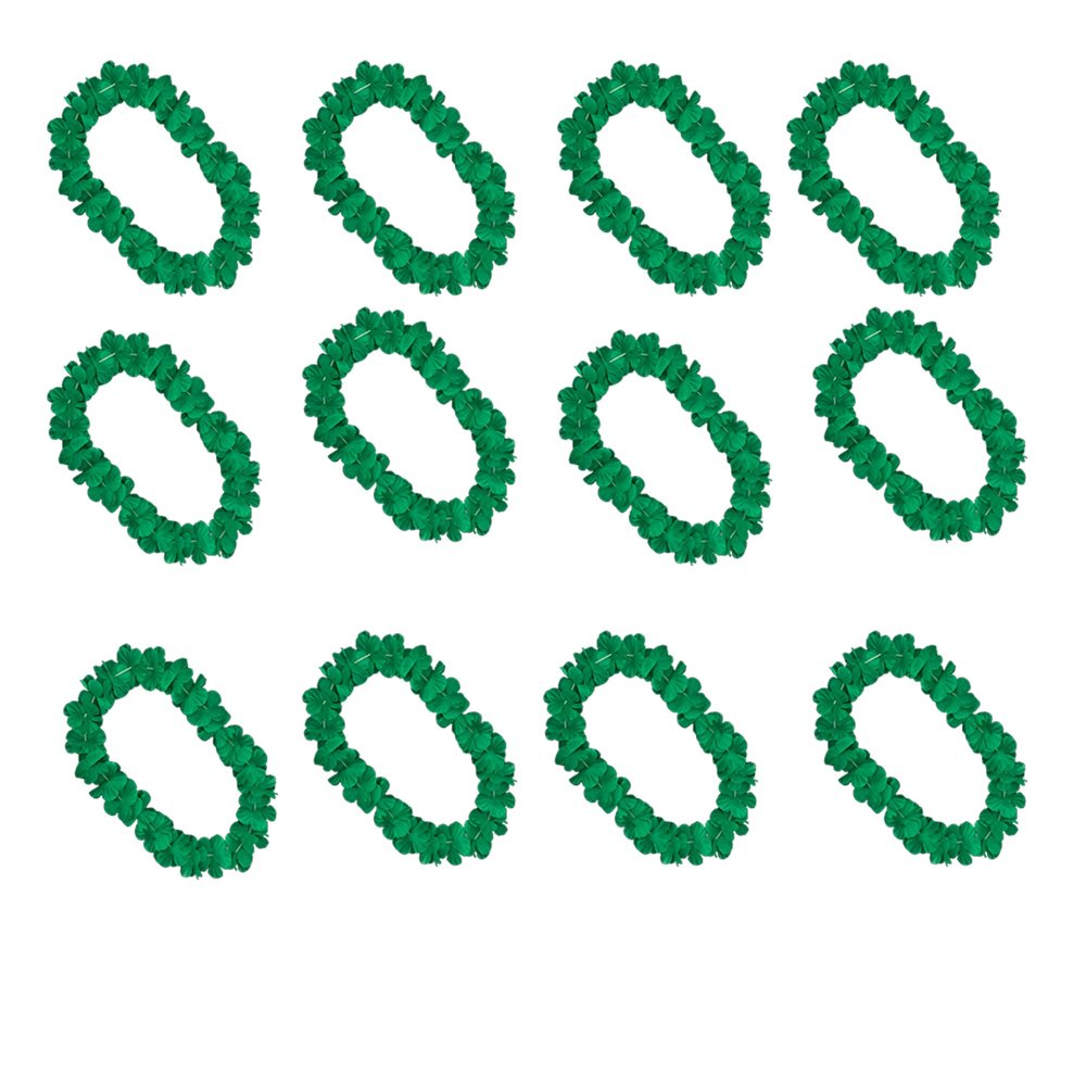blinkee 12 Pack - Groovy Green Aloha Hawaiian Flower Lei Necklace - Pack of Three, Unlit, 36-inch, Ideal for Hippie-Inspired Luau, Beach Parties, and Peace Celebrations