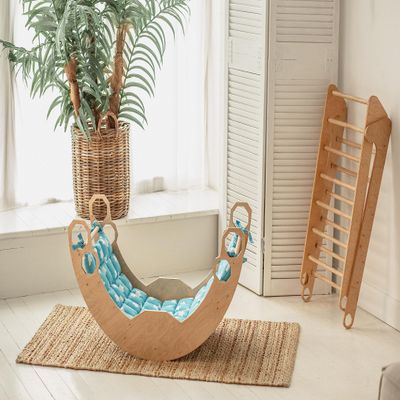 WOOD&ROOM Wooden Climbing Arch with Cushion - Baby Climber Rocker - Indoor Wooden Arch Rocker with Pillow - Climbing Arch for Toddlers 1-3 - Wooden Arch Rocker for Toddlers - Montessori Bridge