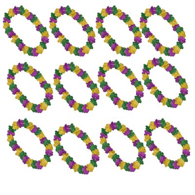 blinkee 12 Pack - Mardi Gras Merriment Hawaiian Flower Lei Necklace 36-Inch, Unlit, Perfect for Kaleidoscope Masquerade, Unity, Diversity and Creativity Celebrations