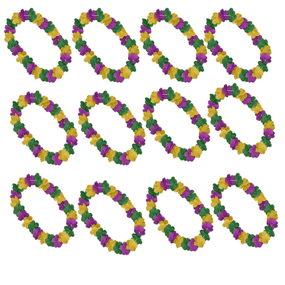 blinkee 12 Pack - Mardi Gras Merriment Hawaiian Flower Lei Necklace 36-Inch, Unlit, Perfect for Kaleidoscope Masquerade, Unity, Diversity and Creativity Celebrations