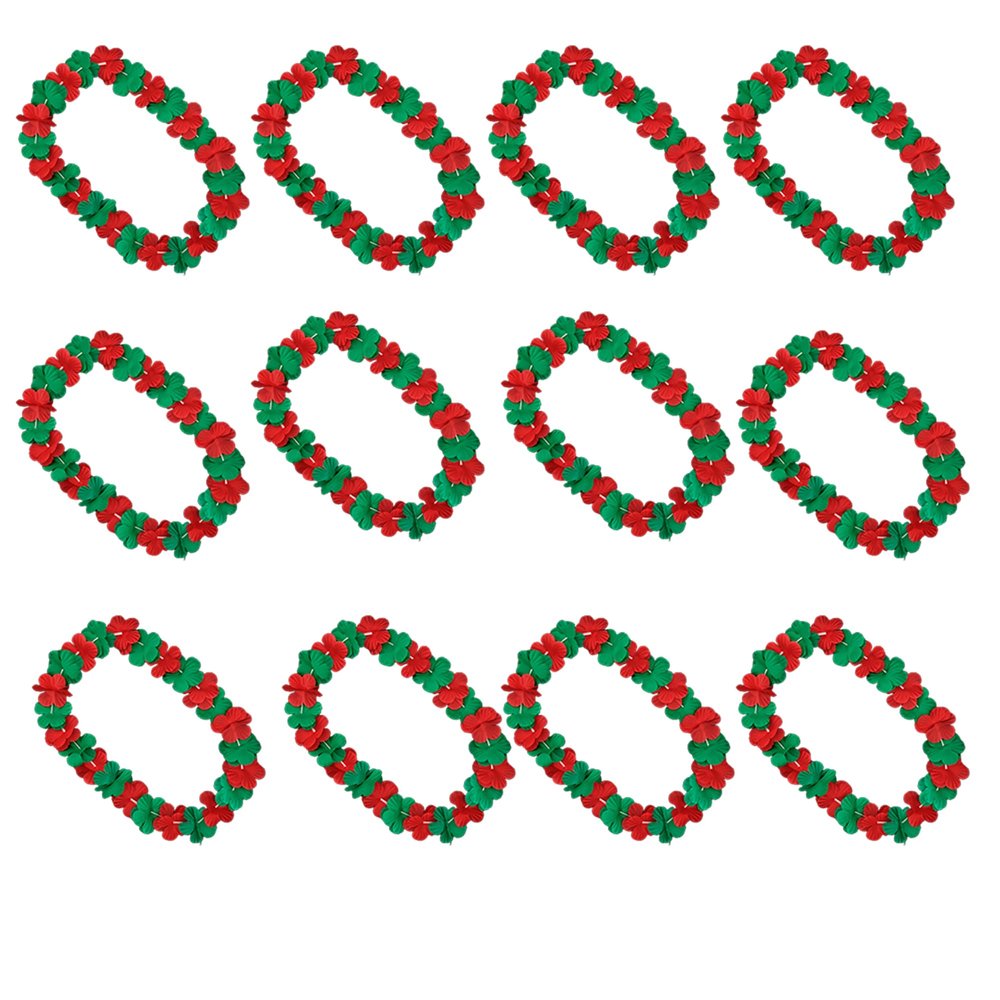 12 Packs - Festive Aloha Spirit Lei Necklace - Hawaiian Christmas Party Accessory, 36 Inch, Red and Green, Non-Light-Up, Pack of 3, Jingle Jangle Aloha Edition, Ho-Ho-Hula Model