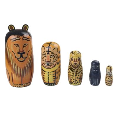 SLOFL Matryoshka 5pcs Beautiful Handmade Wooden Animal Nesting DollsForest Kingdom Theme Nesting Dolls Gift Creative Toys