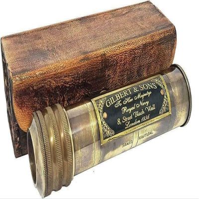 6" Kaleidoscope w/Leather case Vintage Handmade Antique Brass Collectible Gift
