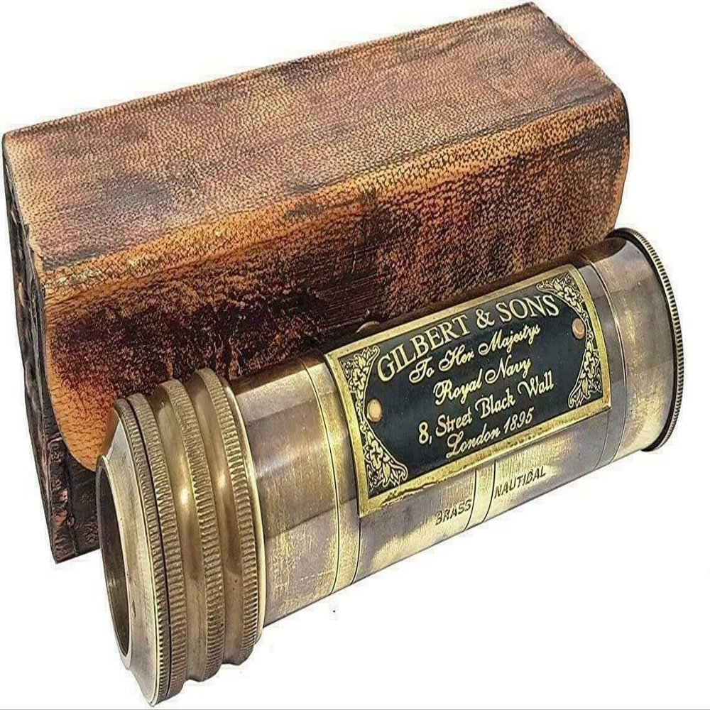 6" Kaleidoscope w/Leather case Vintage Handmade Antique Brass Collectible Gift