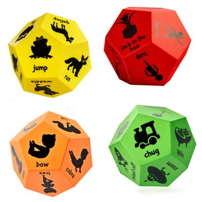 Covelico Kids 4 x Dice Bundle - Animal, Movement, Yoga & Actions. Plysical Education Equipment for Elementary School, Animal Games, Kids Yoga & Active Moves for Obstacle Courses