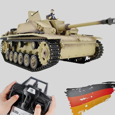 Ssccgym 3868 Large Remote Control Assault Tank F/8 No.3 TK7.0 Airsoft BB Shooting 1/16 Scale RC German Military Vehicle Truck Collection Model (Desert Yellow Standard RC Tank)