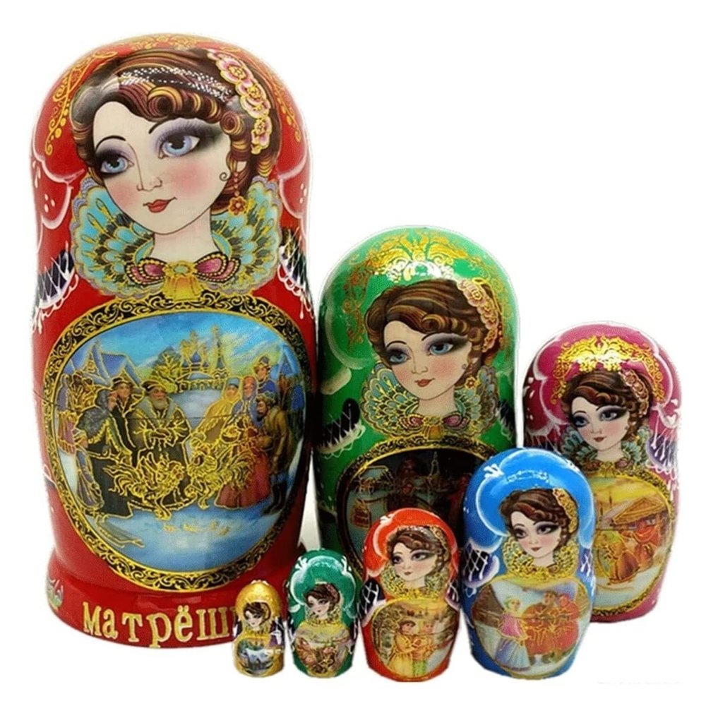Matryoshka 7Pcs Nesting Doll Home Decor Painted Story Matryoshka Wooden Stacking Doll for Birthday Creative Toys