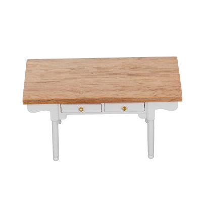 1: 12 Dollhouse Desk, Wooden Modern Miniature Table Mini Writing Desk Toy Furniture Decoration (Log Color and White)