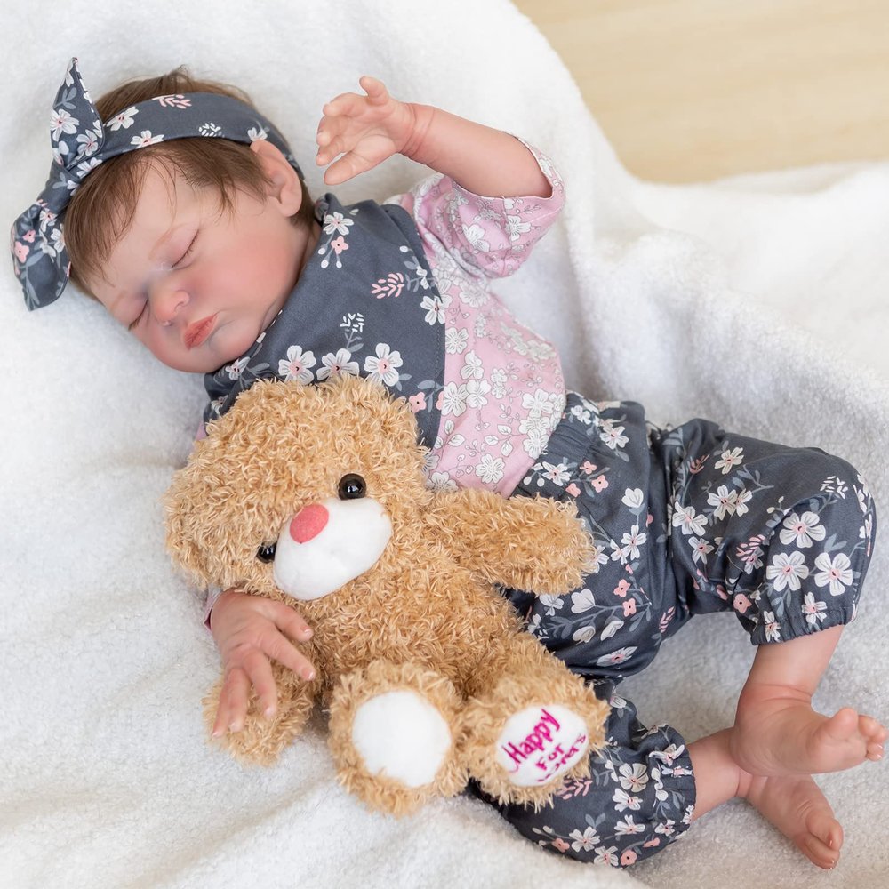 RXDOLL Sleeping Reborn Baby Dolls 20 inch Soft Body Realistic Newborn Baby Dolls That Look Real Life Baby Doll with Clothes and Bottles Gifts Set for Kids Age 3+