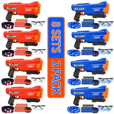 Banvih 8 Packs Big Gun Set for Nerf Party Supplies & Favors, for Boys Birthday Bulk War Party Bundle - Equipped: 8 Big Blasters, Goggles, Masks, Wristbands, 160 Foam Darts