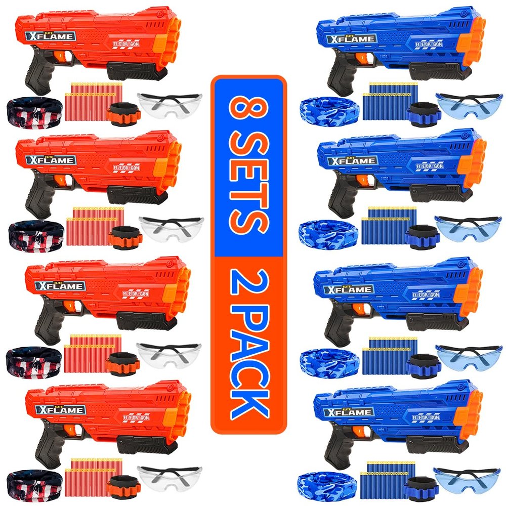 Banvih 8 Packs Big Gun Set for Nerf Party Supplies & Favors, for Boys Birthday Bulk War Party Bundle - Equipped: 8 Big Blasters, Goggles, Masks, Wristbands, 160 Foam Darts