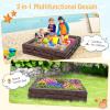 HONEY JOY Sandbox with Cover, 47 x 47 Inch Square Sand Pit for Backyard, Bottom Drainage Oxford Liner, HDPE Playful All Weather Resistant Sand Boxes for Kids Outdoor with Lid (Brown) view 2