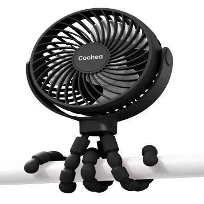Coohea Stroller Fan Clip on for Baby, 4000mAh Rechargeable Battery Operated, Flexible Tripod, 3 Wind Speed, 360 Rotatable, Small Cooling Portable Fan for Car Seat Crib Golf Cart Bike Treadmill, Black