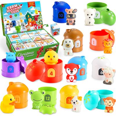 Christmas Advent Calendars with Farm Animal Toys for Kids, 24 Days Countdown Calendars Finger Puppets Preschool Learning Educational Toys Xmas Gifts for Boys Girls Montessori Toy