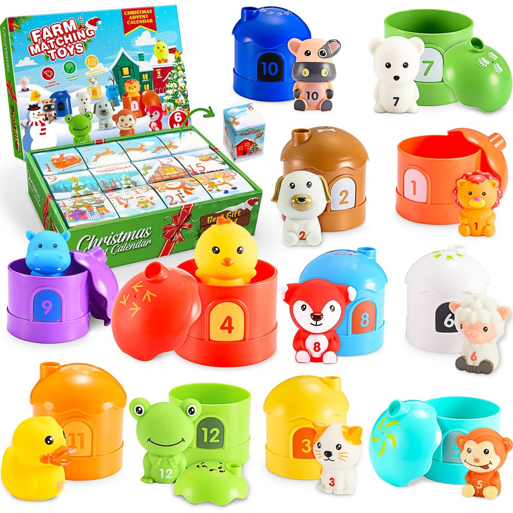 Christmas Advent Calendars with Farm Animal Toys for Kids, 24 Days Countdown Calendars Finger Puppets Preschool Learning Educational Toys Xmas Gifts for Boys Girls Montessori Toy
