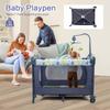5-in-1 Baby Bassinet Bedside Crib, Pack and Play Long Next to Parents Bed Crib with Toys & Music Box, Mattress, Foldable Playard, Playpen Travel Bed Nursery Center for Girl Boy Infant Newborn view 4