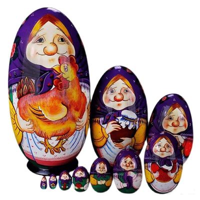 SLOFL Matryoshka 10pcs Russian Egg-Shaped Nesting Dolls Traditional Matryoshka Wooden Hand Painted for Birthday Creative Toys