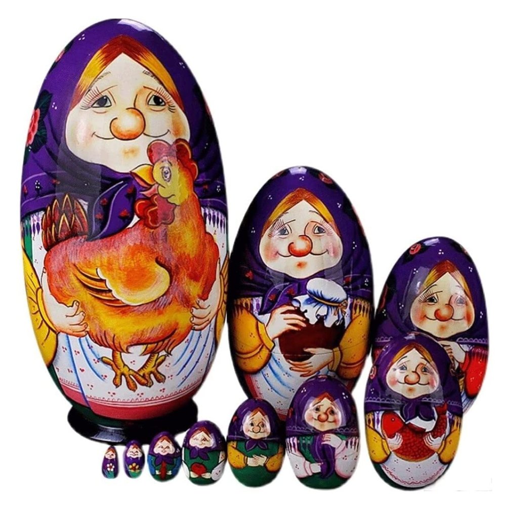 SLOFL Matryoshka 10pcs Russian Egg-Shaped Nesting Dolls Traditional Matryoshka Wooden Hand Painted for Birthday Creative Toys