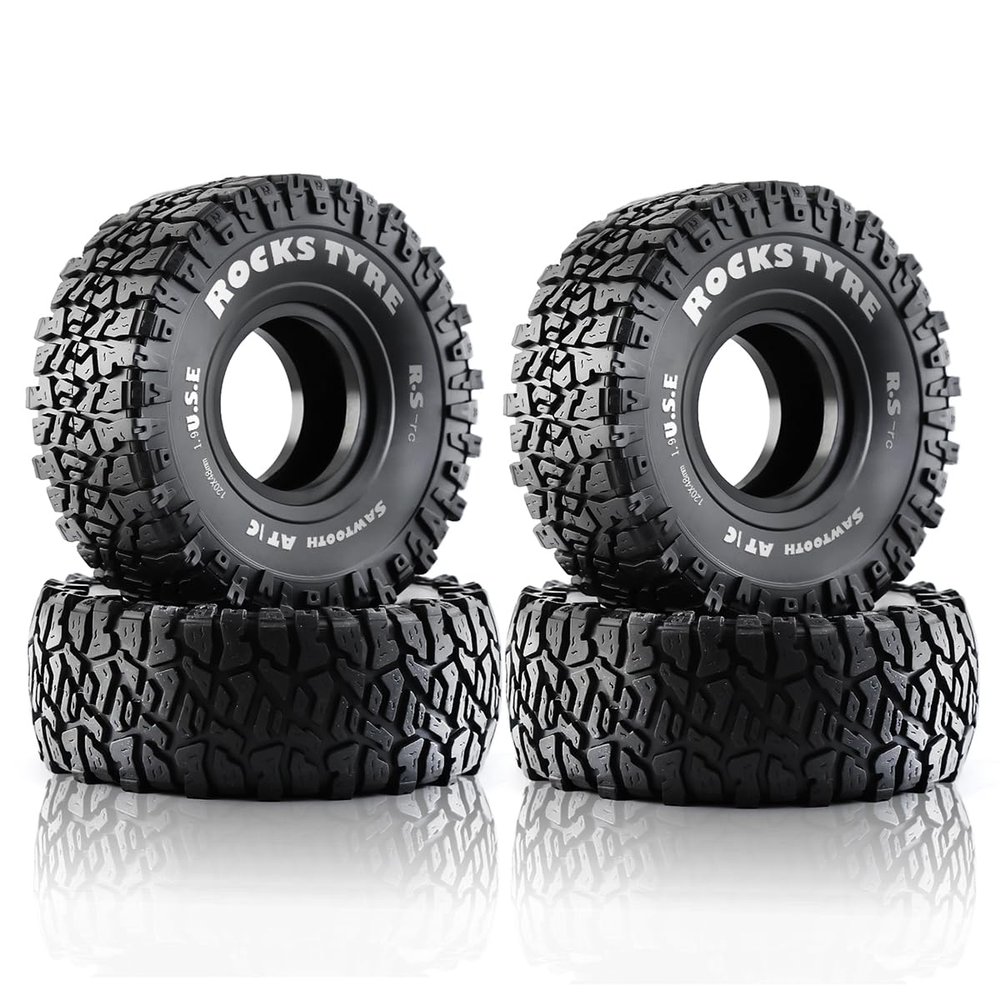 Chanmoo 1.9 RC Crawler Tires With Foam Insert Rubber Mud Tyres 120mm For 1/10 RC Crawler Car Axial SCX10 90046 AXI 03007 TRX4 Tamiya CC01 Redcat Gen8 RC4WD 1.9 inch Beadlock Wheel Rims 4PCS
