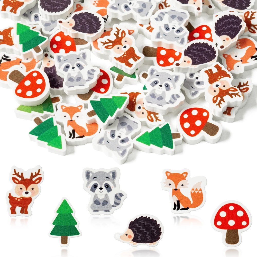 Yopyame 60Pcs Woodland Animal Mini Eraser for Kids Bulk Assorted Novelty Pencil Eraser Cute Puzzle Erasers Desk Pet Back to School Classroom Prizes Student Homework Rewards Gift Filling Party Favors
