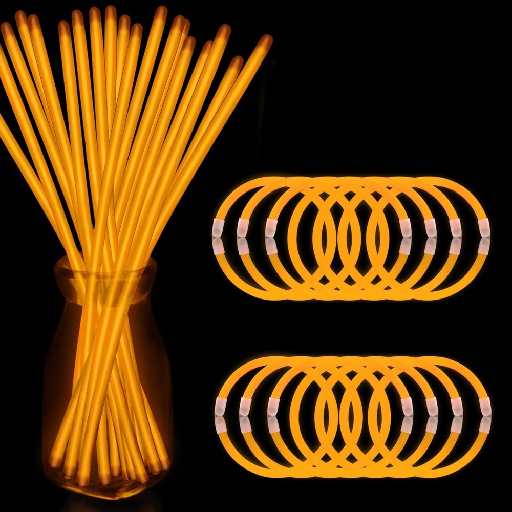 NUDALA 200 Pcs Orange Glow Sticks Bracelet Necklaces Bulk Glow in The Dark Party Supplies 8 Light Stick Pack with Connectors Bright Color Light Up Toys for Halloween Christmas Birthday Carnival