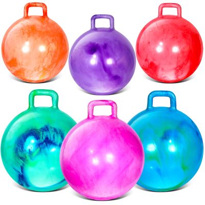 Sratte 6 Pcs 18"/22" Hopper Ball with Handle Inflatable Bouncy Balls for Kids, Marble Jumping Hopping Bouncing Toys for Sport Exercise Boys Girls Gifts Party Favors