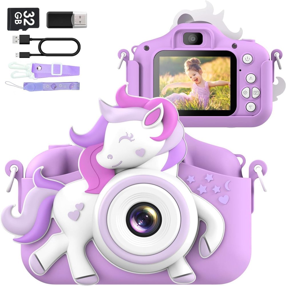 Kids Camera for 3-8 Years Old Toddlers Childrens Boys Girls Selfie Camera 20 MP HD 1080P IPS Screen Dual Digital Toy Camera for Kids Christmas Birthday Gifts with 32Gb Card