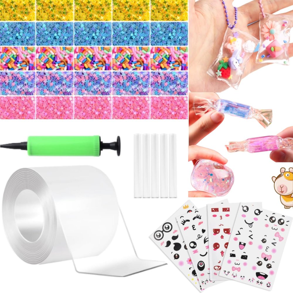 Jaxbo Nano Tape Bubbles KitPlastic Bubbles BalloonDouble Sided Super Elastic Bubble Plastic with DIY Sequin Stickers for Party
