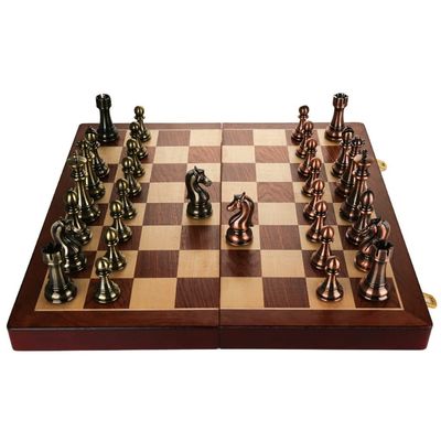 Wood Travel Chess Set for Adults Kids Unique, Large Wooden Chess Sets Tournament Chess Board Game for Party Travel, Chess Board Wood and Metal Chess Pieces