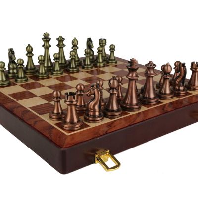 Chess Board Game Large Wooden Chess Sets Tournament for Adults Party Travel, Wood Travel Chess Set for Kids Unique, Chess Board Wood and Metal Chess Pieces