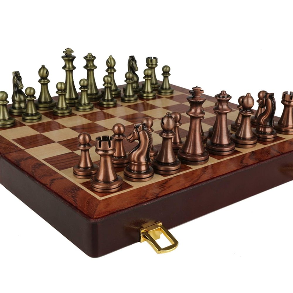 Chess Board Game Large Wooden Chess Sets Tournament for Adults Party Travel, Wood Travel Chess Set for Kids Unique, Chess Board Wood and Metal Chess Pieces