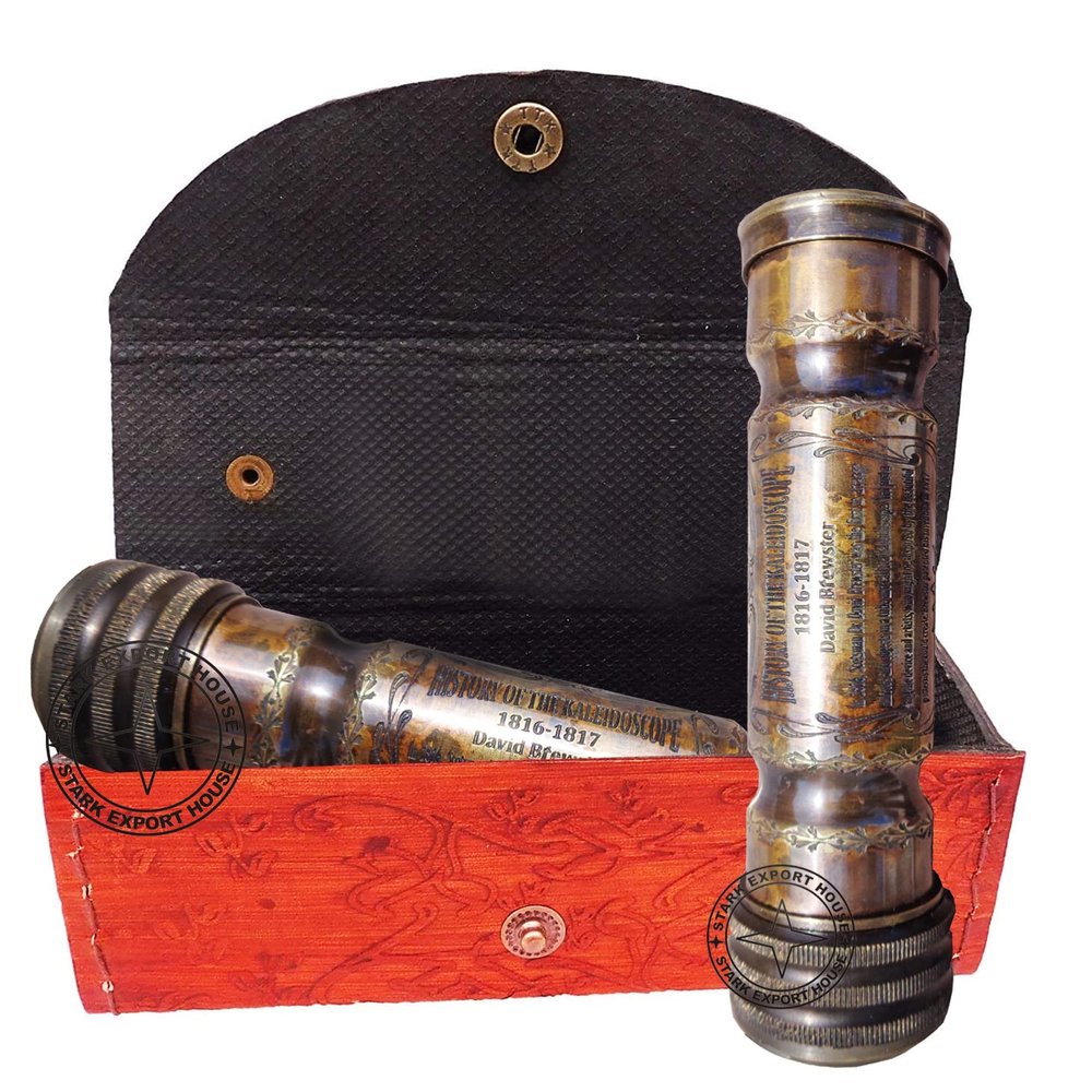 Antique Brass Optical Kaleidoscope Toys Handmade Working Brass Kaleidoscope Gift for Everyone 6 inch with Leather Box