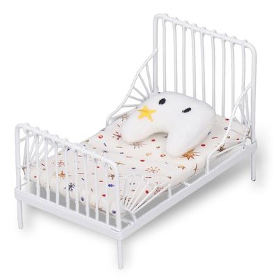 1/12 Dollhouse Metal Bed,Doll House Miniature Bed Furniture with Pillow for Dollhouse Bedroom (Star Pattern)