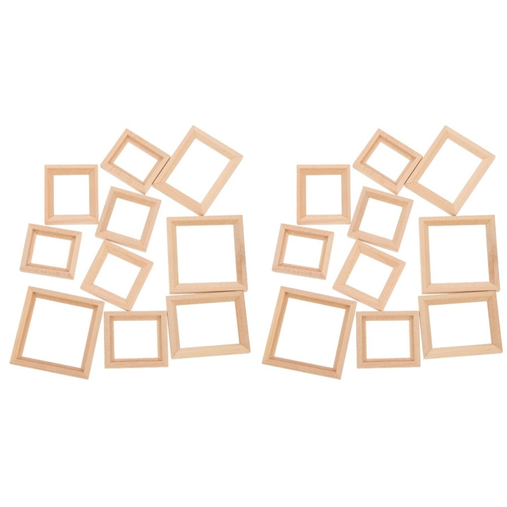 DECHOUS 20Pcs Miniature Dollhouse Wooden Picture Frames - Mini Dollhouse Wood Picture Frames Accessories Decoration for DIY Doll House Miniature Scene Crafts