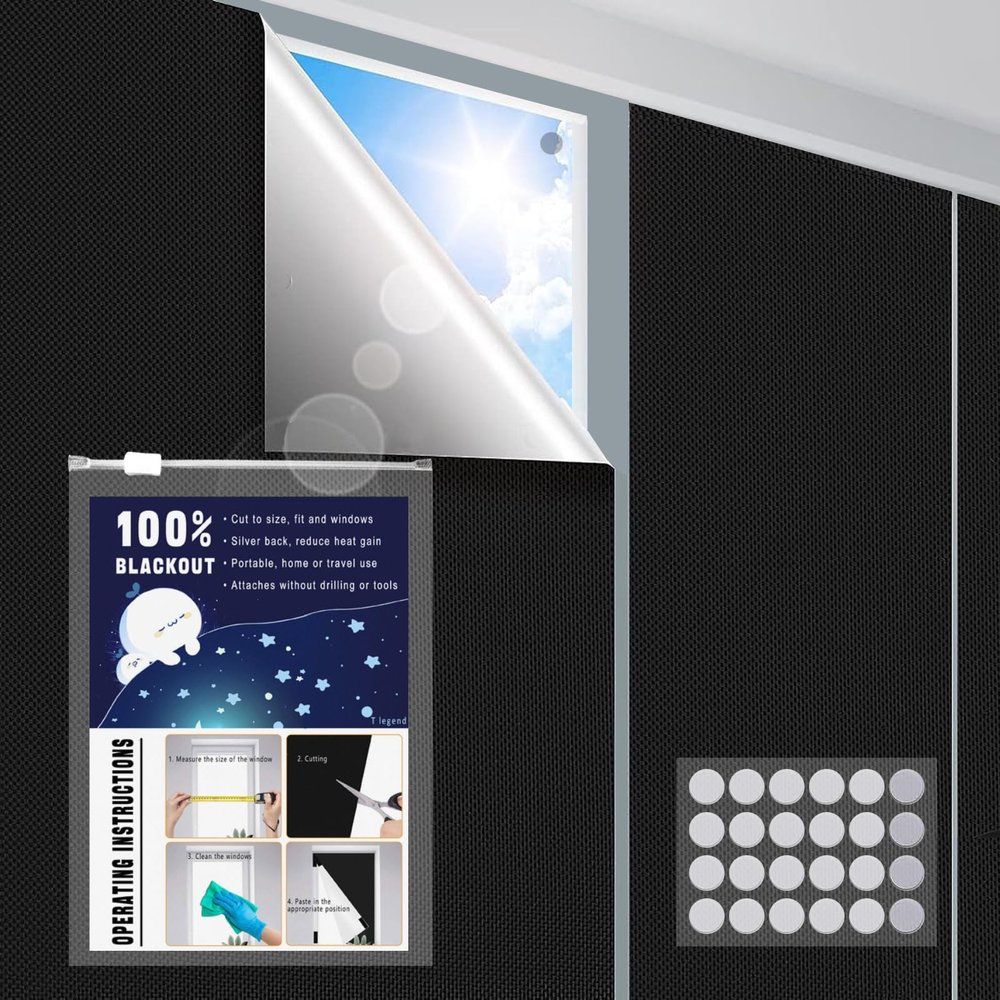 100% Blackout Curtains for Bedroom 79" x 57" Portable Blackout Shades Film No Drill Blackout Curtains Sunblock Window Cover Black Out Curtains for Nursery Dorm Room Office and Travel Windows