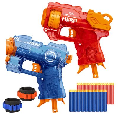 Banvih 2 Pack Mini Blaster Guns for Nerf, Easter Basket Stuffers for Kids, Small Toys Pistols for Boys Toddlers Ages 3-5 5-7 8-12 Year Olds Birthday Gifts - 20 Refill Foam Darts and 2 Wristbands