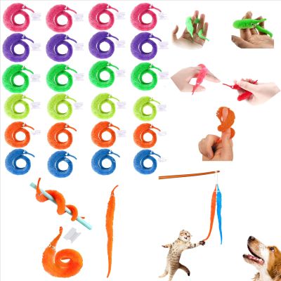 sumrica Magic Fuzzy Worm String Toy (24PCS)- Interactive Pet & Adult Playmate, 6-Color Bulk Party Favor with Invisible String for Cats, Magic Tricks, Birthdays & Gifts!