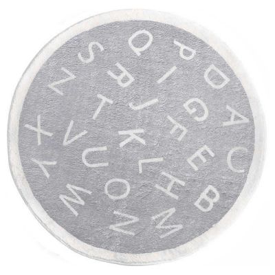 3.2ft ABC Round Kids Playroom Rug Soft Alphabet Nursery Area Rug for Bedroom Non-Slip Educational Rug Baby Crawling Mat Circle Carpet for Kids Room Classroom Living Room Decor, Grey